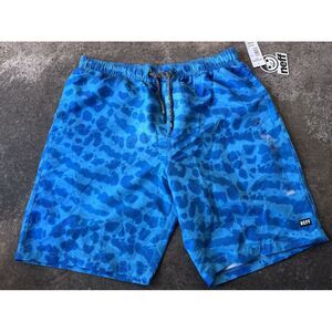 NWT Neff Shorts Mens Blue Swim‎ Trunks Board Shorts Pockets Unlined Medium